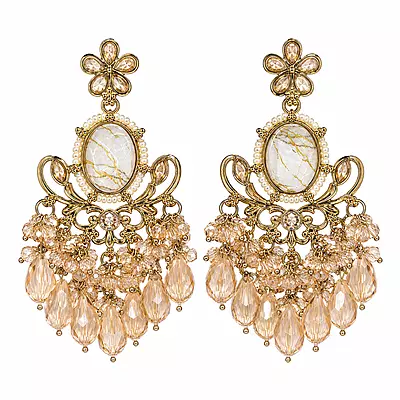 Seraphina Ivory Marble Crystal Chandelier Earrings