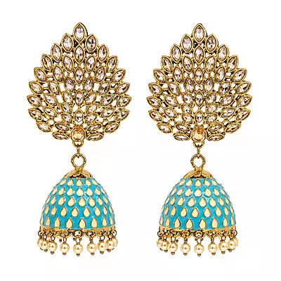 Zariya Turquoise Pearl Statement Jhumka Earrings