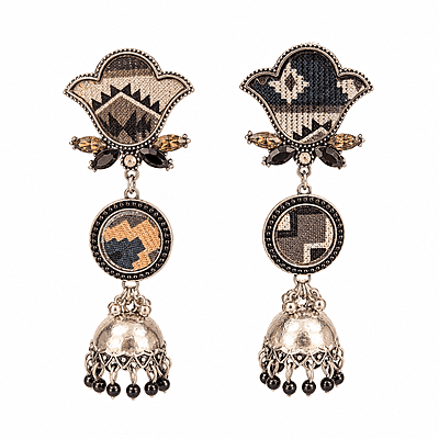 Taarika Asymmetric Textile Oxidised Jhumka Earrings