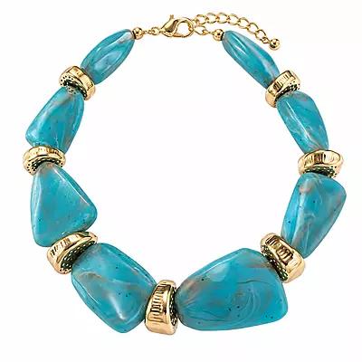 Azuria Teal Marbled Geometric Gold-Tone Statement Necklace