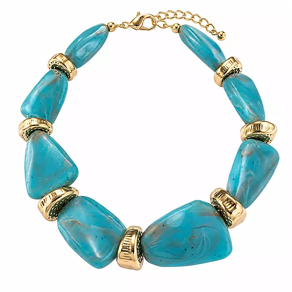 Azuria Teal Marbled Geometric Gold-Tone Statement Necklace