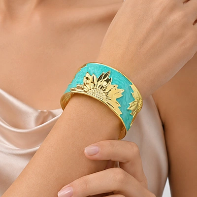 Solmira Turquoise Sunflower Gold-Tone Cuff Bracelet