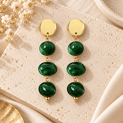 Verdelle Green Resin Bead Gold-Tone Drop Earrings