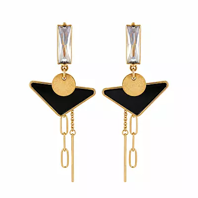 Veyra Black Triangle Crystal Gold-Tone Drop Earrings