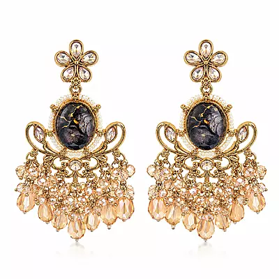 Zarvisha Black Marble Crystal Chandelier Earrings
