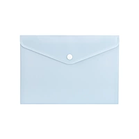 Pack of 12 A5 Light Pastel Blue Soft Touch Plastic Document Wallets with Button Closure