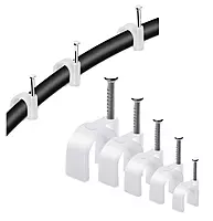 (4mm, 100pcs) Wire Fastener Circle Cable Clips with Metal Nails for Cable Management (White, Pack of 100, 4 mm)
