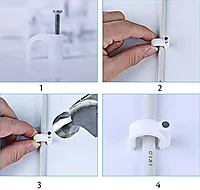 (4mm, 100pcs) Wire Fastener Circle Cable Clips with Metal Nails for Cable Management (White, Pack of 100, 4 mm)