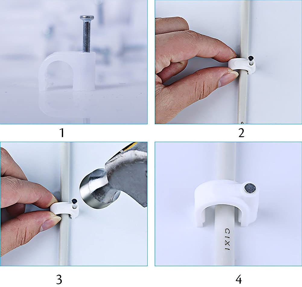 (4mm, 100pcs) Wire Fastener Circle Cable Clips with Metal Nails for Cable Management (White, Pack of 100, 4 mm)
