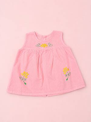 Nirai Cotton Embroidered Baby Frock - (0-6m) Pink