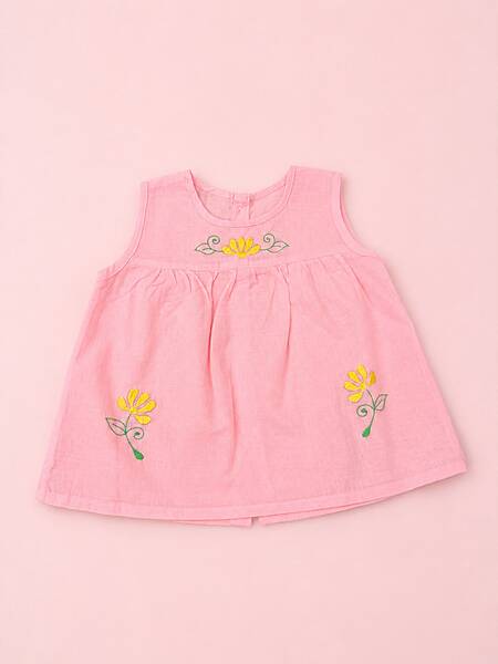 Nirai Cotton Embroidered Baby Frock - (0-6m) Pink Nirai Cotton Embroidered Baby Frock - (0-6m) Pink