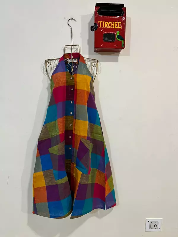 Mangaiyar's Racer-Back Dress in Madras Checks – Yellow Hues