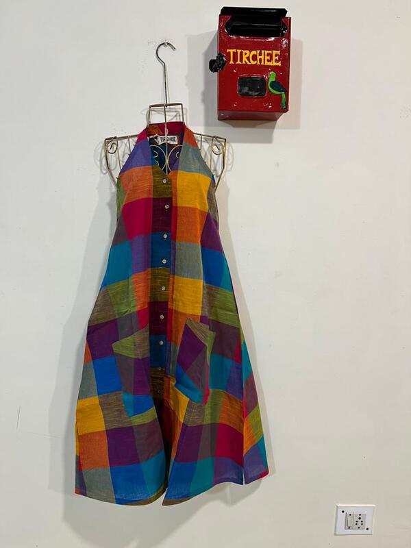 Mangaiyar's Racer-Back Dress in Madras Checks – Yellow Hues