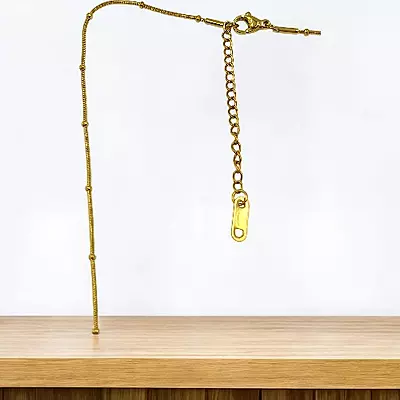 Gold-Tone Beaded Ring Necklace with Seashell Charm - Stainless Steel