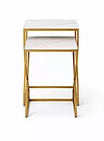 Kraftwark End Table Set Marble Inlay