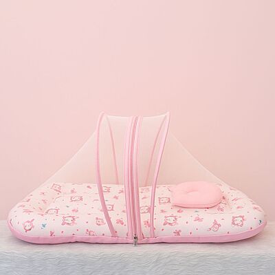 Muslin Foldable Baby Net Bed – Soft Pink