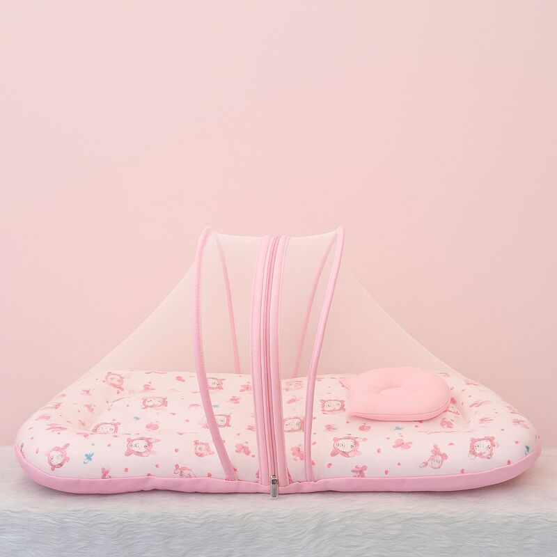 Muslin Foldable Baby Net Bed – Soft Pink
