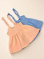 Crinkled Muslin Dori Frock (0-3months) - Peach & Powder Blue