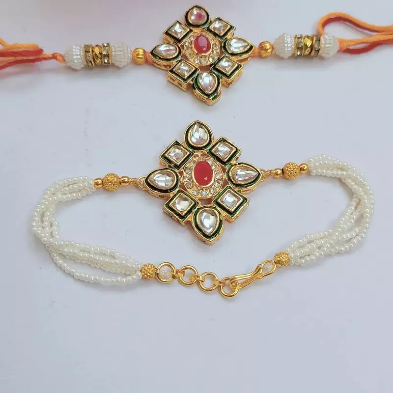Royal Kundan Bhaiya Bhabhi Rakhi Combo