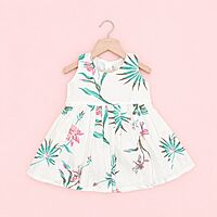 Floral Breeze White Sleeveless Cotton Frock