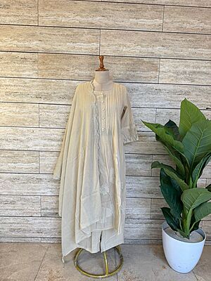 Pure Cotton Dupatta Set With Embroidery Beige