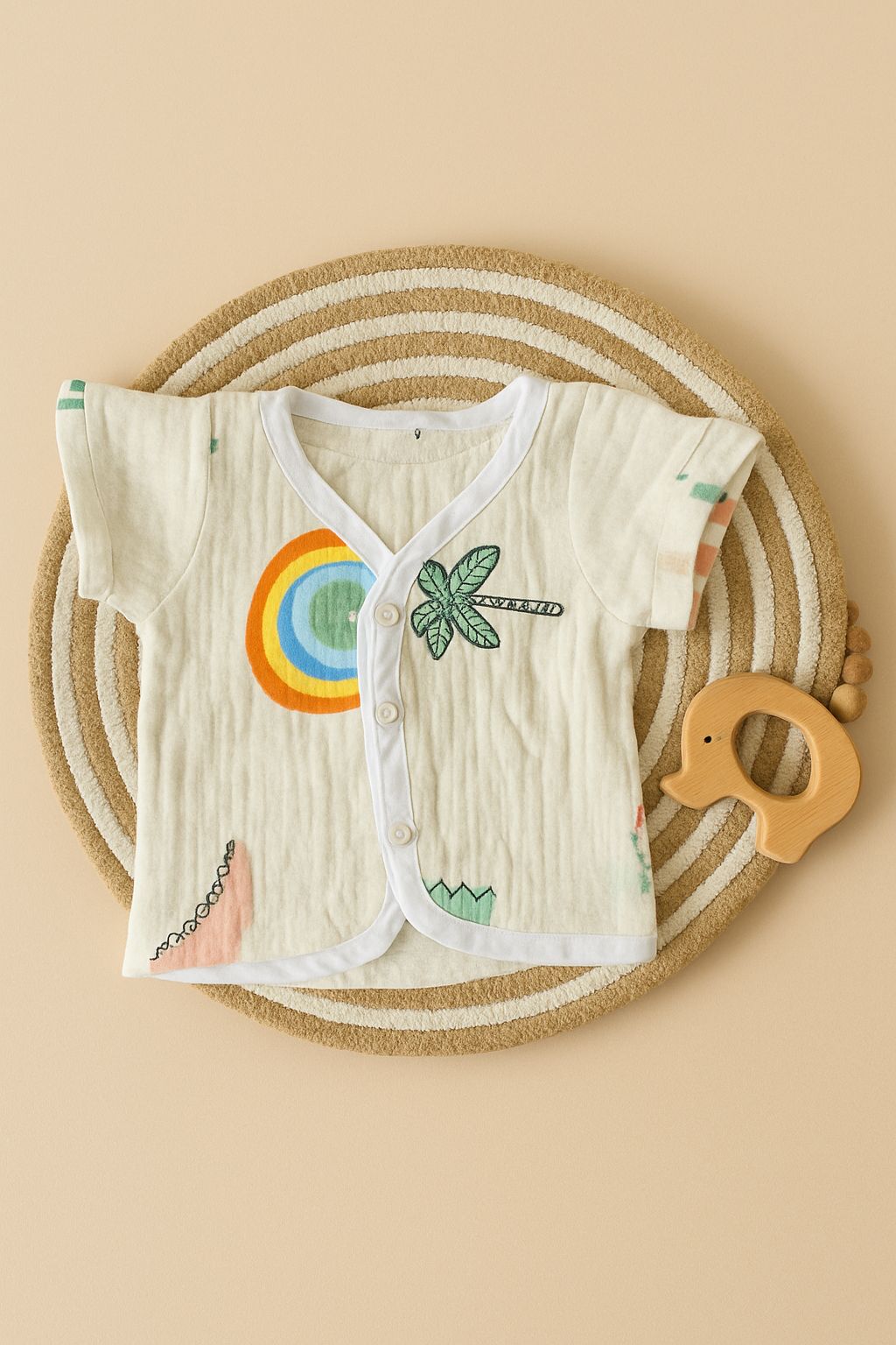 Premium Crinkled Muslin Cotton Jhabla (0–3 Months) – With Sleeves Premium Crinkled Muslin Cotton Jhabla (0–3 Months) – With Sleeves