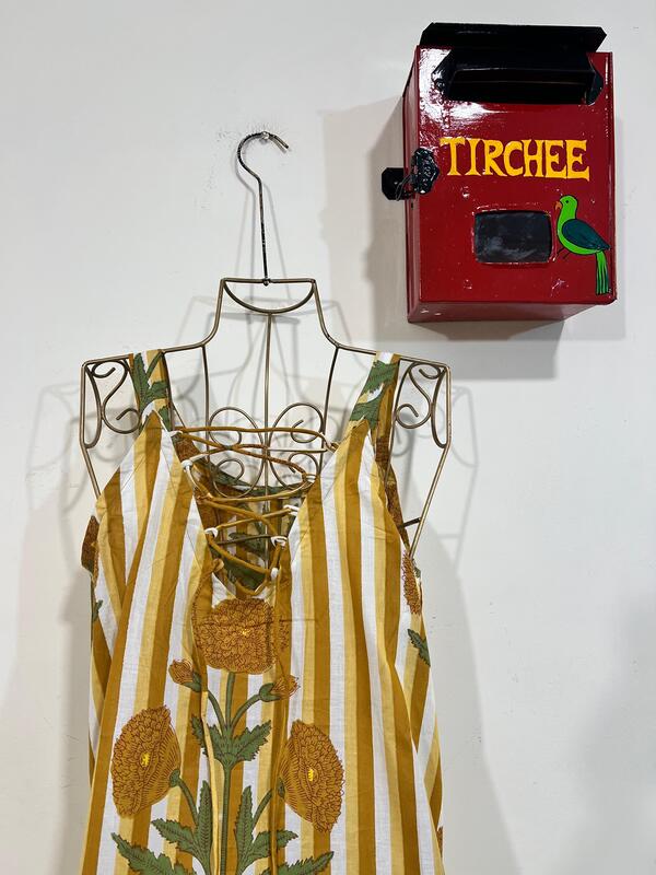 Ira's strappy back lace up kurta - Yellow Stripes & Florals