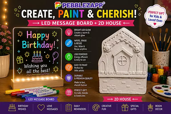 Pebblezapp LED Acrylic Writing Board with Light & 7 Pens | 8x8 in DIY 3D with 2D House