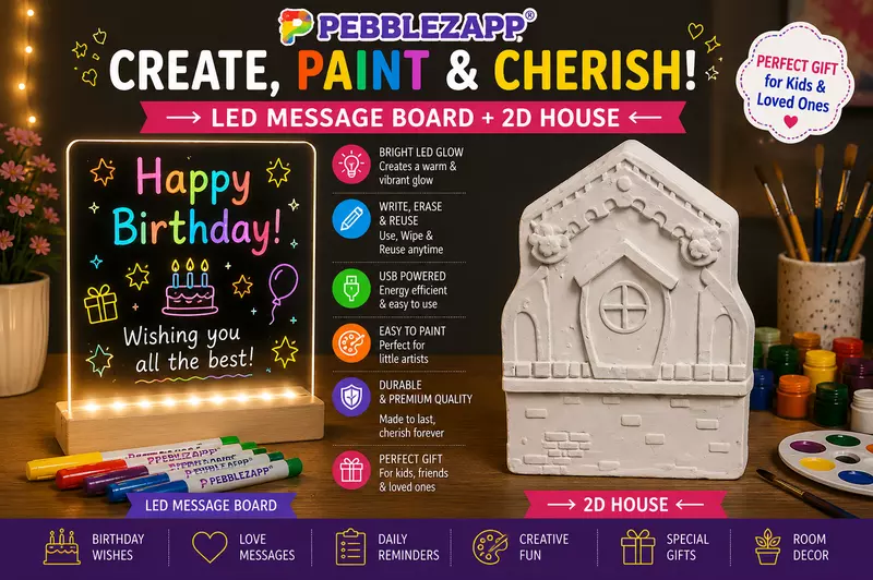 Pebblezapp LED Acrylic Writing Board with Light & 7 Pens | 8x8 in DIY 3D with 2D House