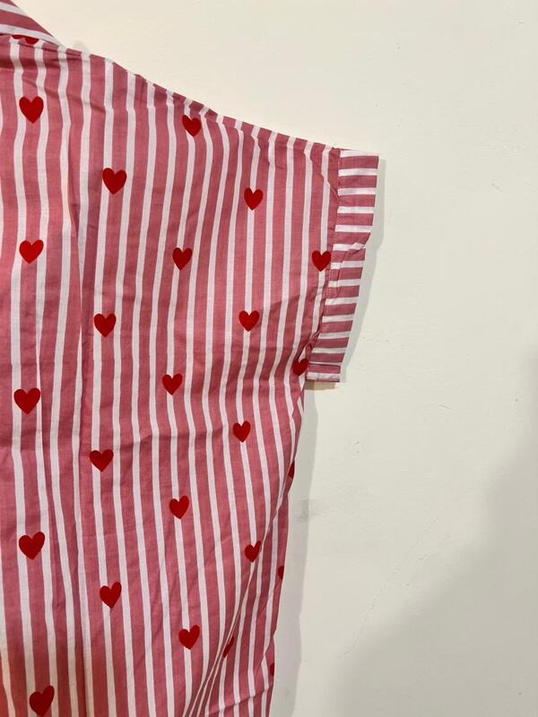 Ishq's Small Anti-fit with Back Open & Tie - Pink & White Stripes with Hearts