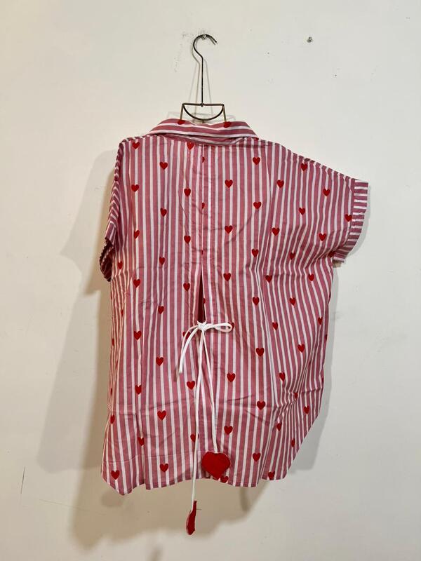 Ishq's Small Anti-fit with Back Open & Tie - Pink & White Stripes with Hearts