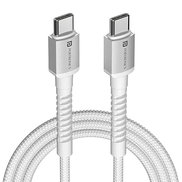 Portronics Konnect X – 60W Type-C Cable, 1M White, fast charging, durable design, compatible with various devices, high-speed data transfer, tangle-free, perfect for home and office use.