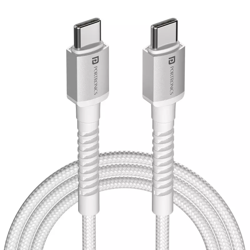 Portronics Konnect X – 60W Type-C Cable, 1M White, fast charging, durable design, compatible with various devices, high-speed data transfer, tangle-free, perfect for home and office use.
