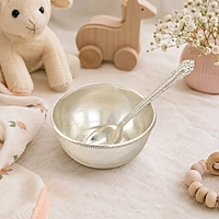 Sterling Silver Baby Feeding Bowl & Spoon Set – Traditional Silver Baby Tableware