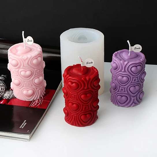 Silicon Mold Candle 3D Love Heart Cylinder