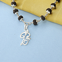 Karungali Mala with Silver Murugan, Vel & Tamil Om Pendant Spiritual Mala