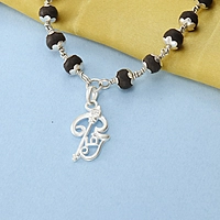 Karungali Mala with Silver Murugan, Vel & Tamil Om Pendant Spiritual Mala