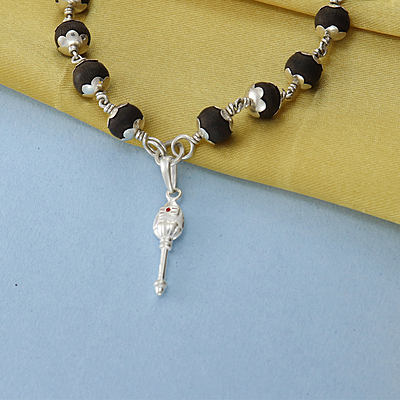 Karungali Mala with Silver Murugan, Vel & Tamil Om Pendant Spiritual Mala Karungali Mala with Silver Murugan, Vel & Tamil Om Pendant Spiritual Mala