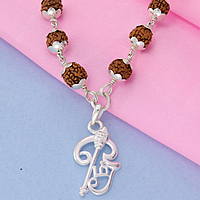 Original Rudraksha Mala in Silver with Om Pendant | Certified