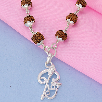 Original Rudraksha Mala in Silver with Om Pendant | Certified Original Rudraksha Mala in Silver with Om Pendant | Certified