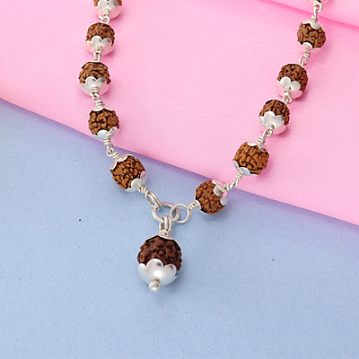 Silver tied Rudraksha Mala With Ruthratcham Pendant|With Certificate