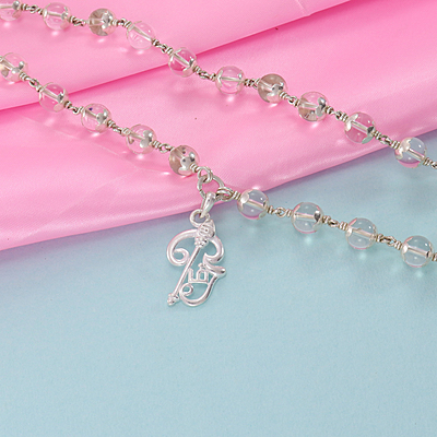 Silver Sphatika Mala with Om Pendant Silver Sphatika Mala with Om Pendant