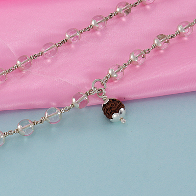 Silver Capped Spatika Mala with Rudraksha Pendant Silver Capped Spatika Mala with Rudraksha Pendant