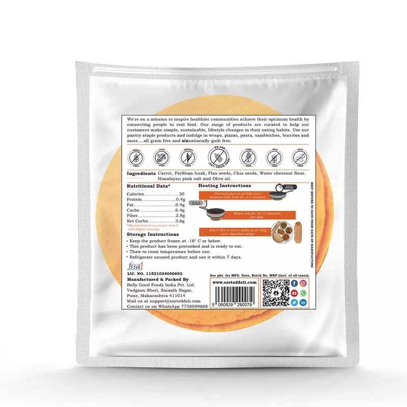 Carrot Roti (Pack Of 5) | 3.6 Gms Net Carbs