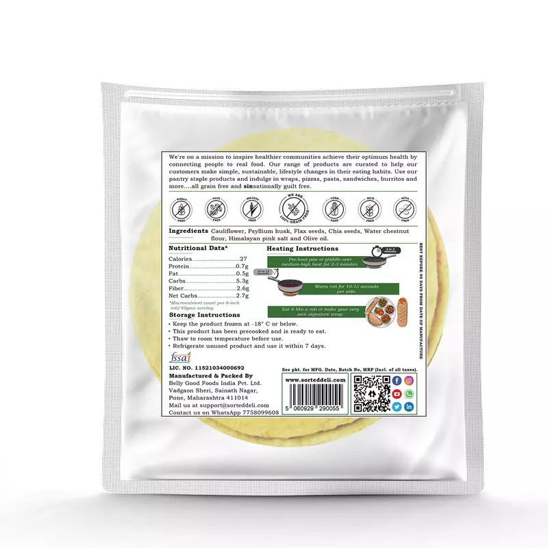 Cauliflower Roti (Pack Of 5) | 2.7 Gms Net Carbs
