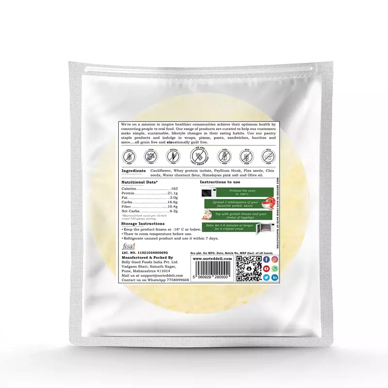 Cauliflower Whey Protein Crust 10″ | 6.2 Gms Net Carbs | (Pack of 3) - Sorted