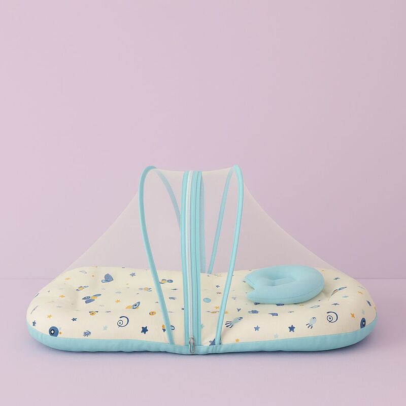 Muslin Foldable Baby Net Bed – Sky Blue Muslin Foldable Baby Net Bed – Sky Blue