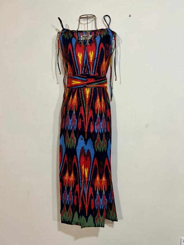 Leher's Sleeve-Less Fit & Flare Dress - Black with colourful Ikkhat