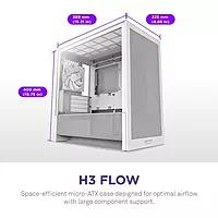 NZXT H3 Flow White Mini-Tower Case (2025) – M-ATX | High Airflow | USB-C