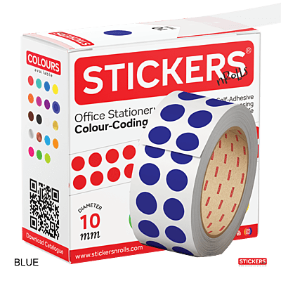 10mm - Round - Solid Colours - Colour Coding Stickers - Permanent Adhesive